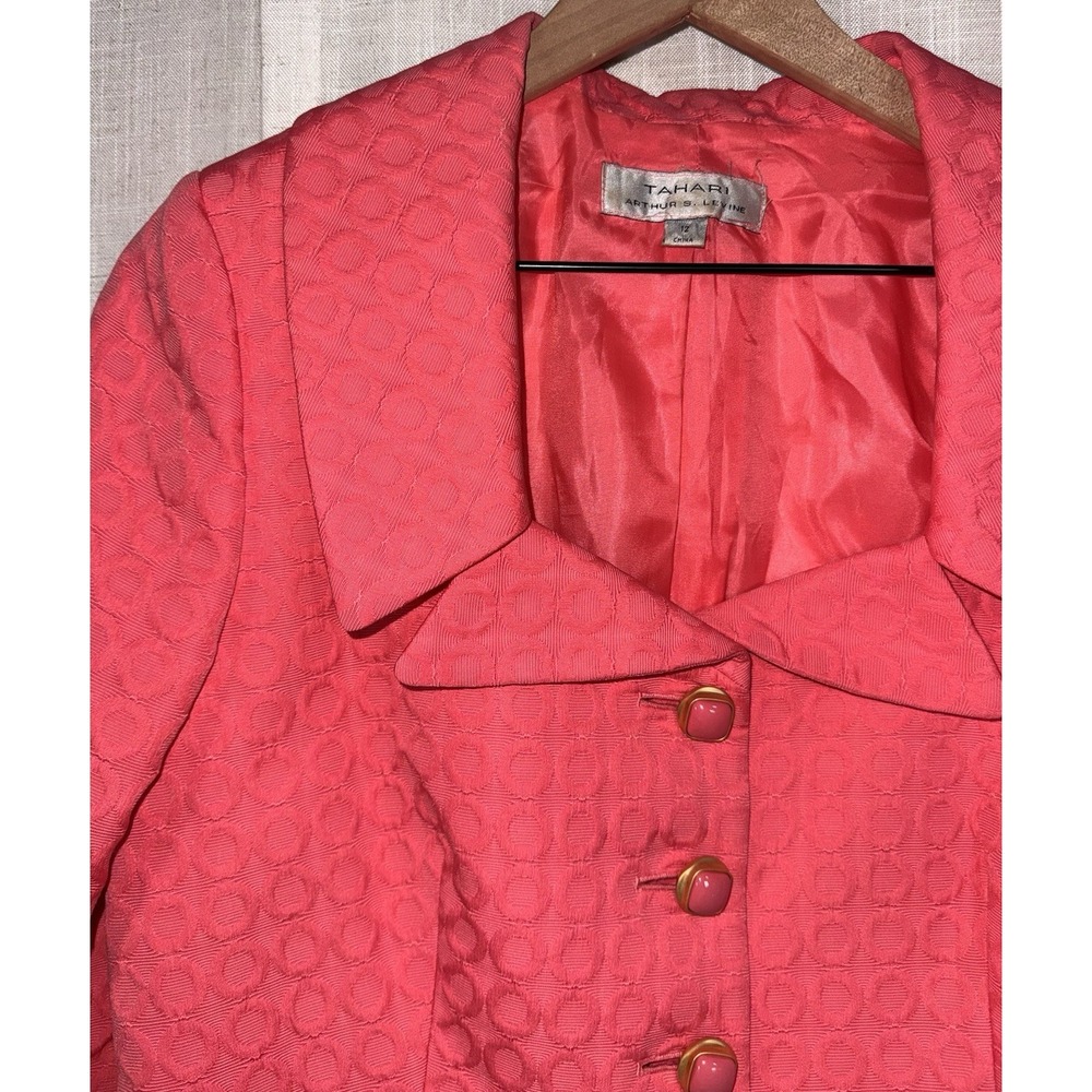 Tahari Arthur S Levine Coral Suit Blazer Skirt Set Women's Sz 12 Career - Picture 10 of 16